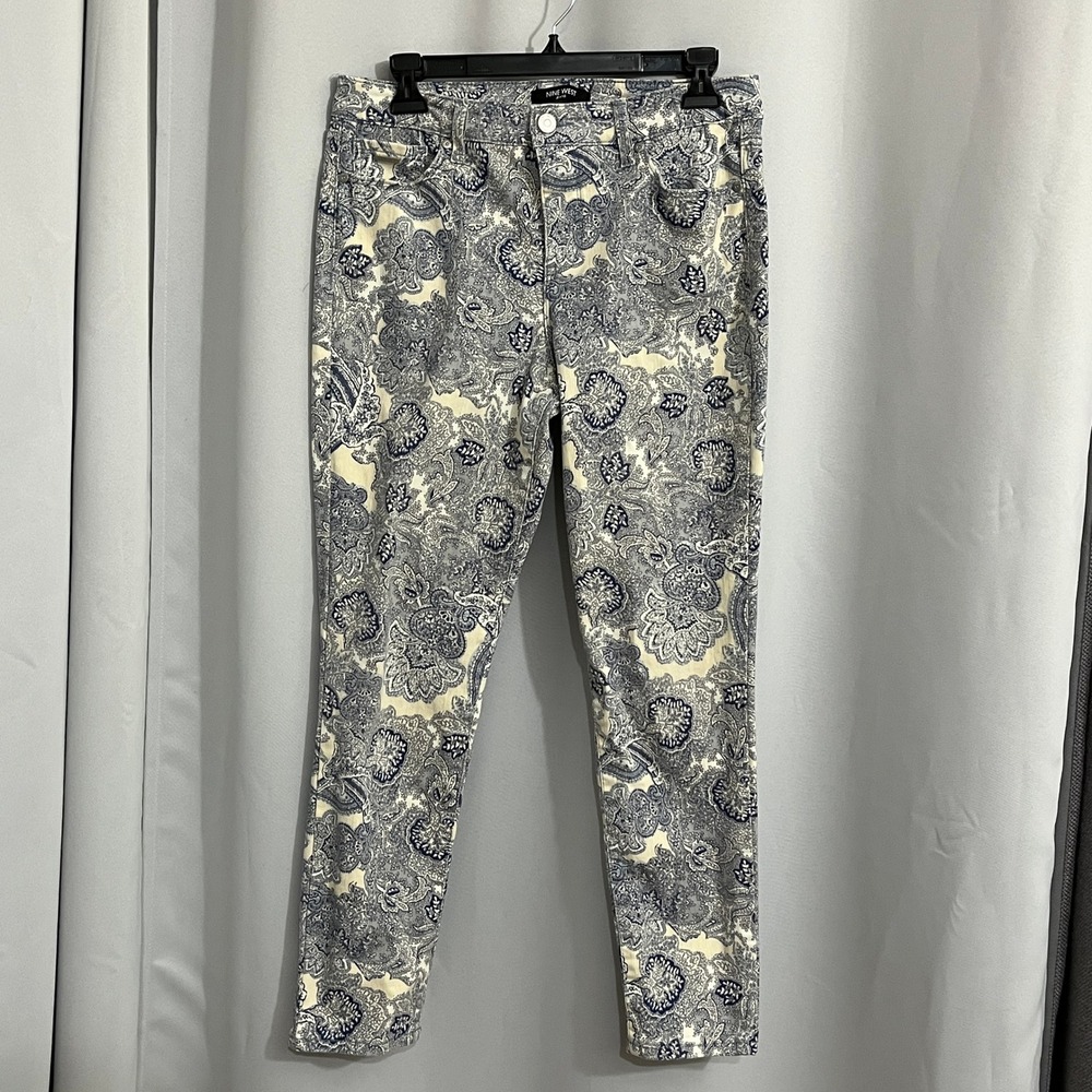 Nine West Gramercy Skinny Ankle Jeans Womens 8 Blue Paisley Stretch Shabby Chic